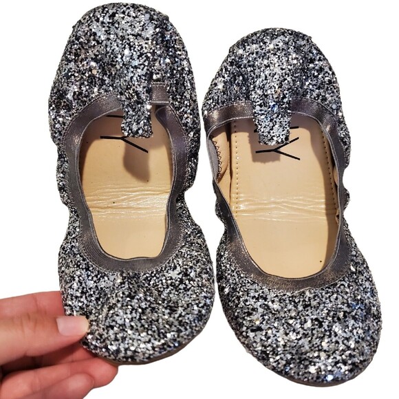 YNY Womens Flats Lexington Navy Blue Sequin Ballet Round Toe Elastic 9M - Picture 2 of 5